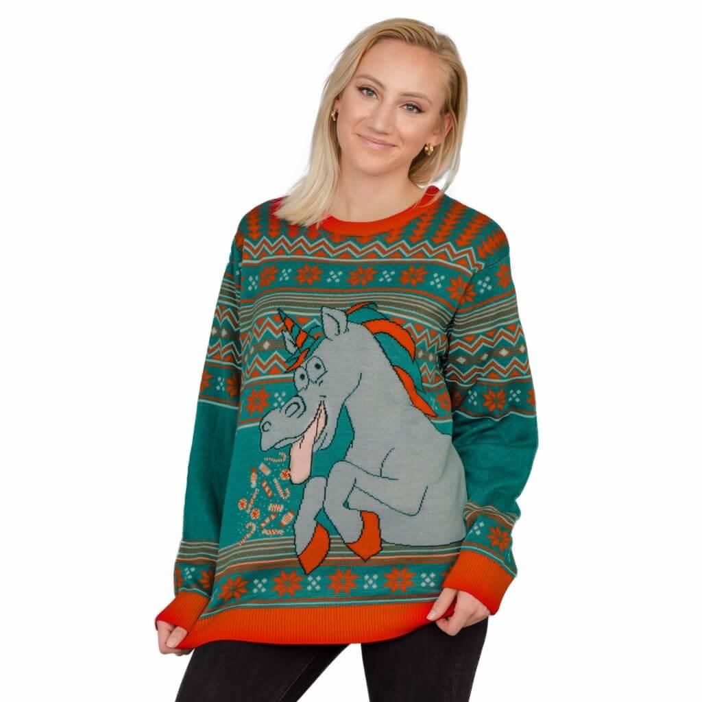 Women's Unicorn Candy Canes and Star Dust Ugly Christmas Sweater - TVStoreOnline