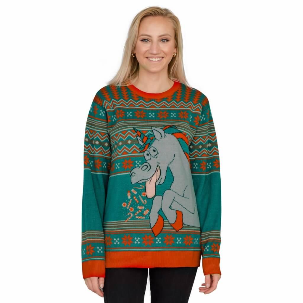 Women's Unicorn Candy Canes and Star Dust Ugly Christmas Sweater - TVStoreOnline
