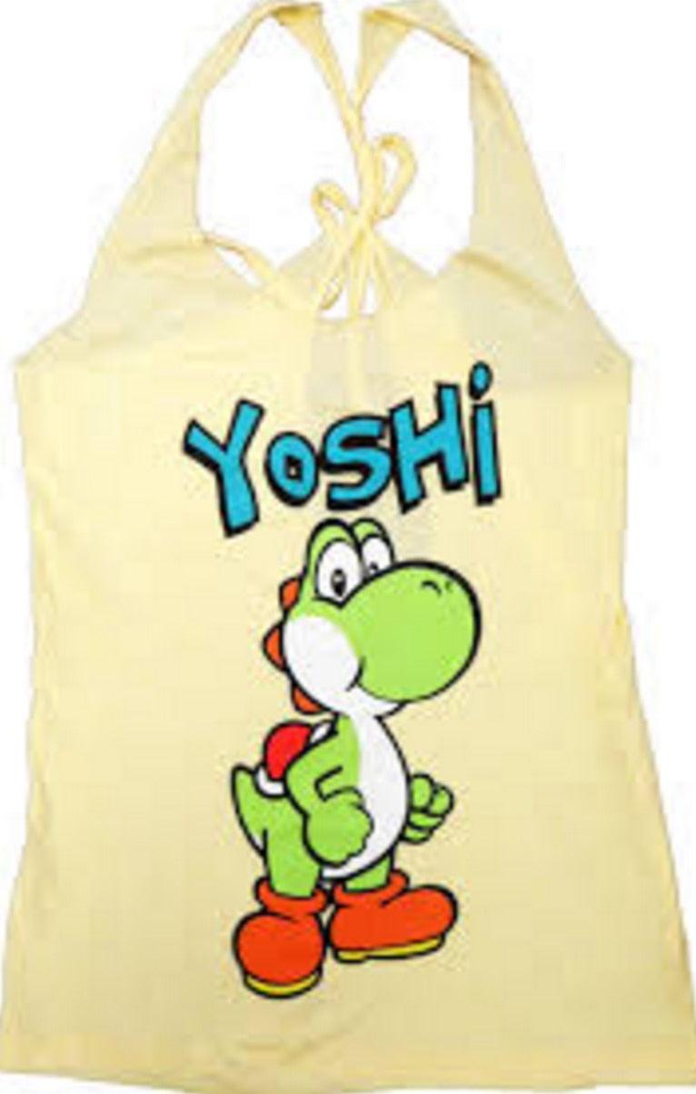 Yoshi Yellow Thin-Cut Tank Top With Open Braided Racerback Back-tvso